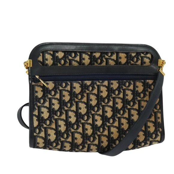 Christian Dior Trotter Canvas Shoulder Bag Navy Gold Auth 125910 - Picture 1 of 16